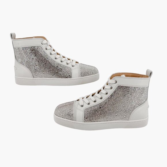 Christian Louboutin Louis Strass High Top Sneakers Size 40 US 10 White Crystal - Picture 9 of 15